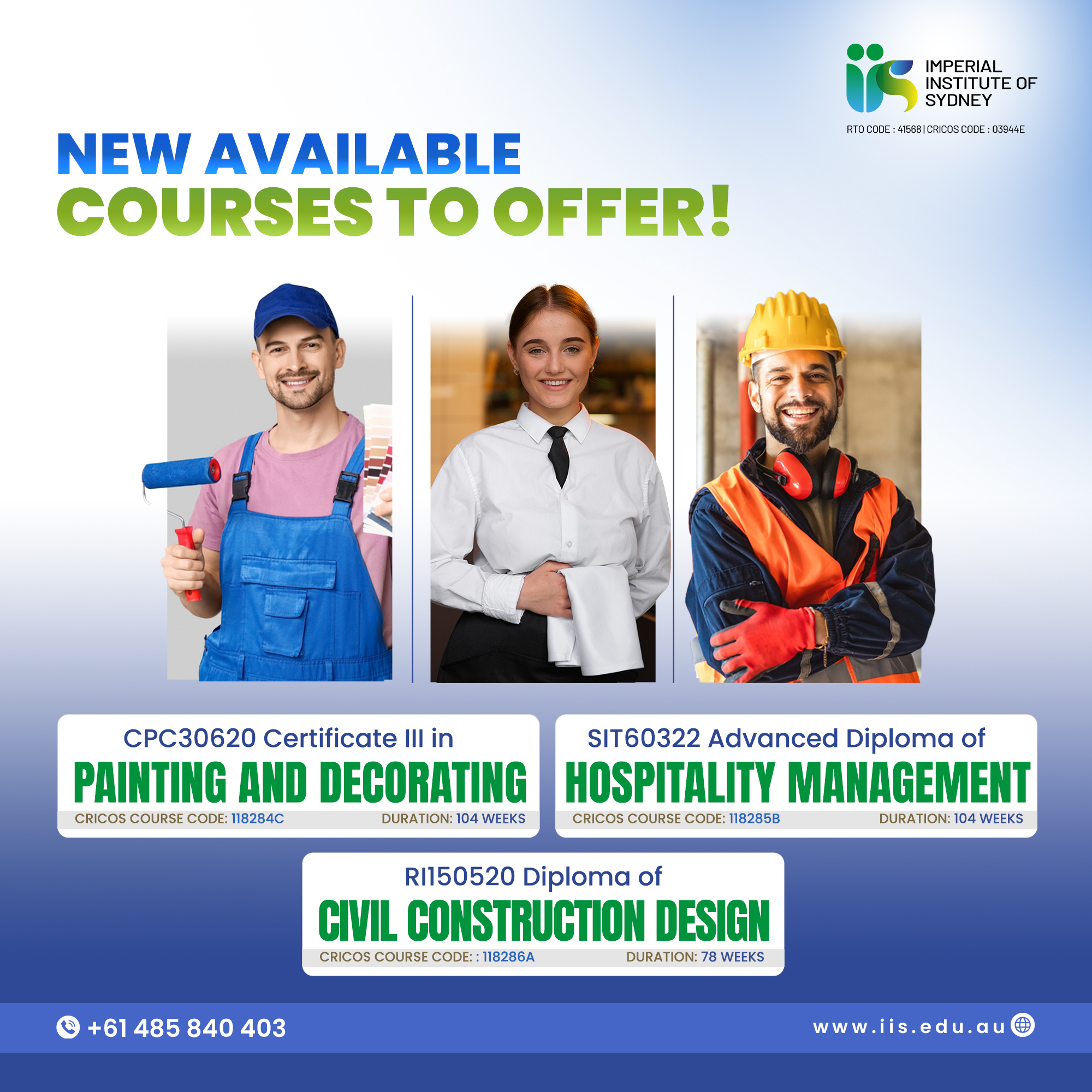 New courses of IIS - Painting Hospitality and Civil Construction design